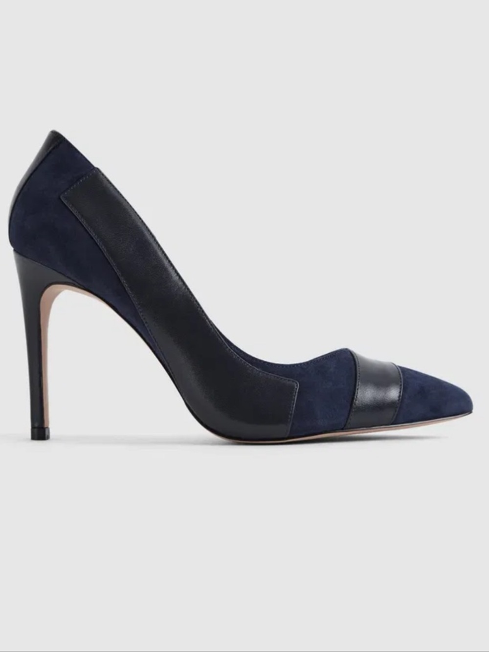 REISS Augusta Point Toe Court Suede Heels in Navy - Picture 3 of 13